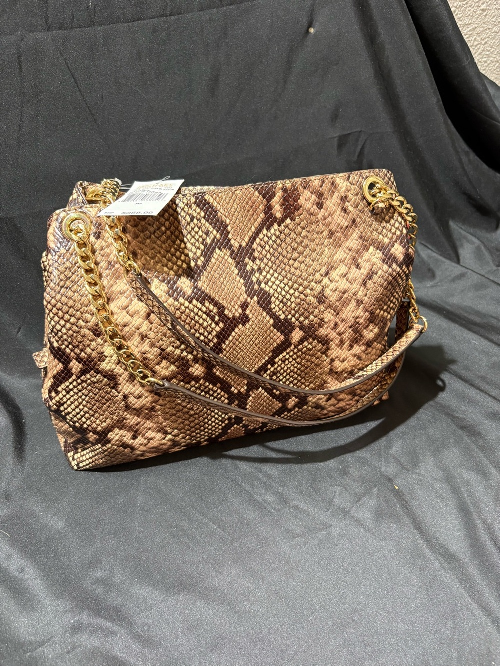 Michael Kors Tan and Brown Snake-Print Shoulder Bag with Gold Chain